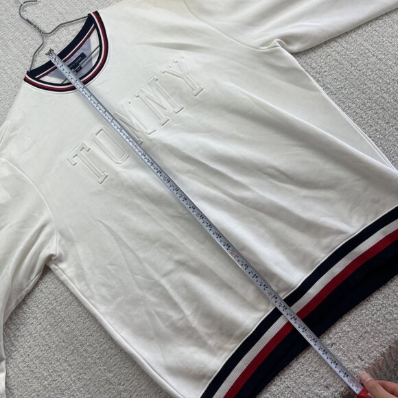 Y2K Tommy Hilfiger Sweatshirt Crew Neck Mens XXL White Embossed Spell Out Read - Picture 14 of 16